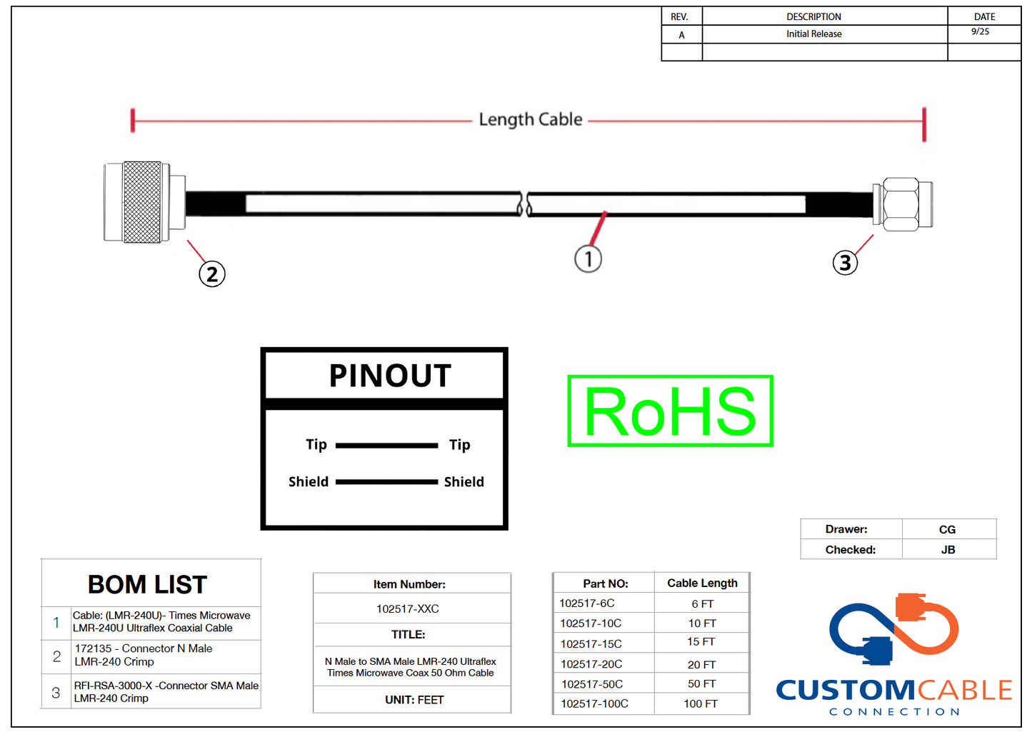 N Male to SMA Male LMR-240 Ultraflex Times Microwave Coax 50 Ohm Cable
