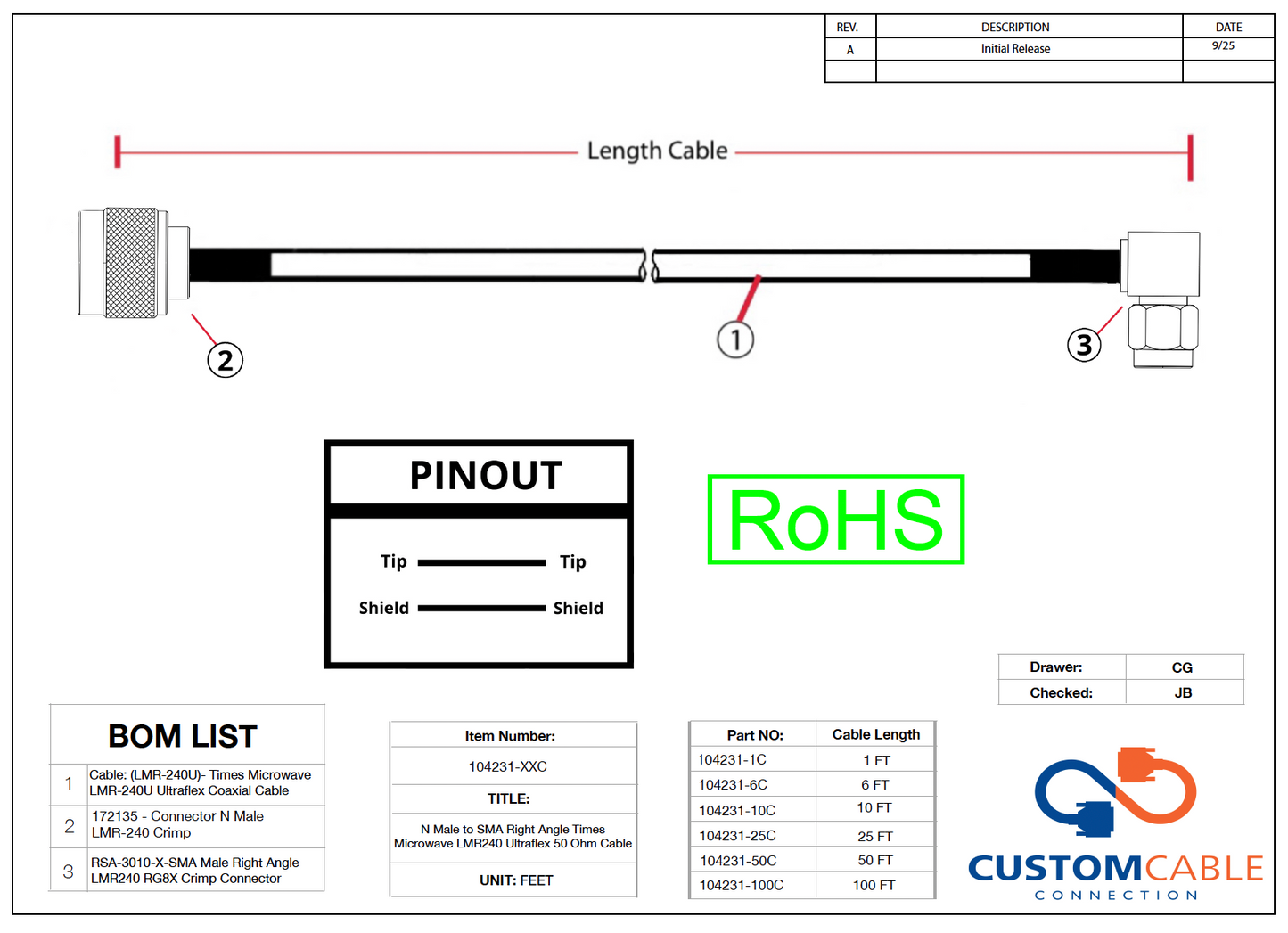 N Male to SMA Right Angle Times Microwave LMR240 Ultraflex 50 Ohm Cable
