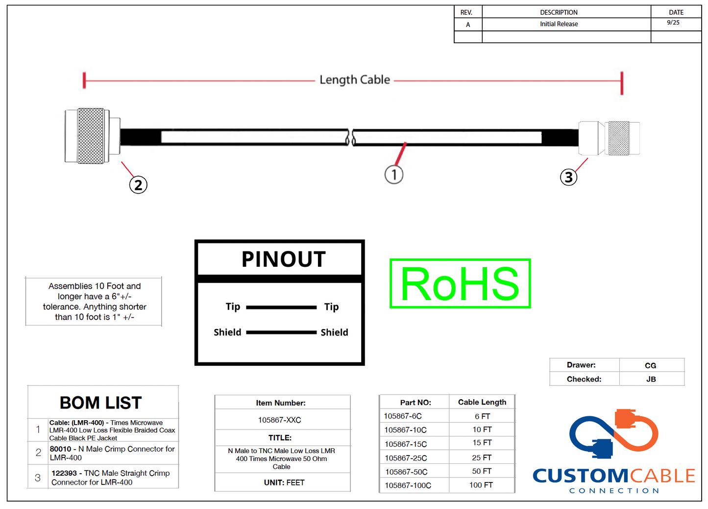 N Male to TNC Male Low Loss LMR 400 Times Microwave 50 Ohm Cable