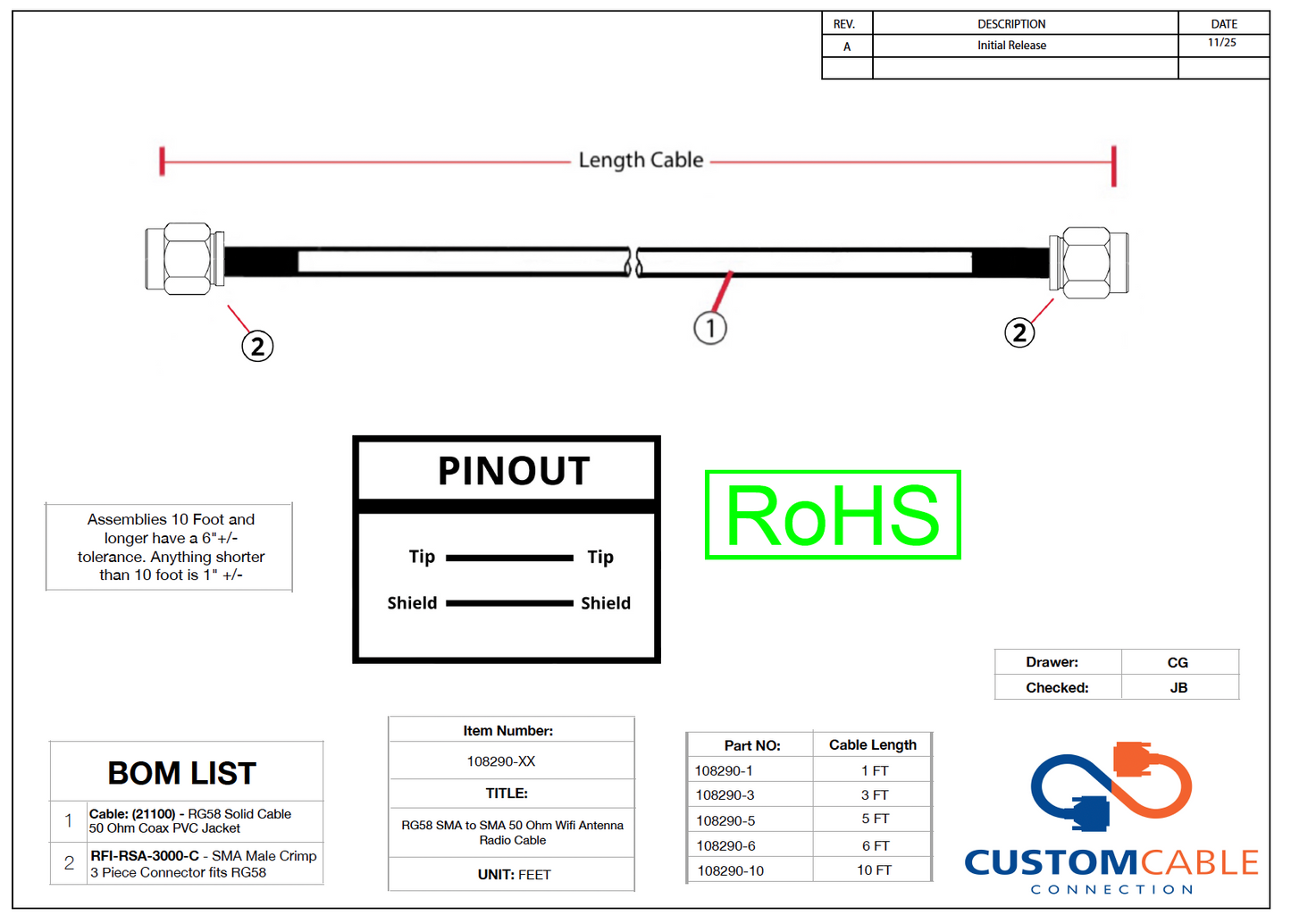 RG58 SMA to SMA 50 Ohm Wifi Antenna Radio Cable