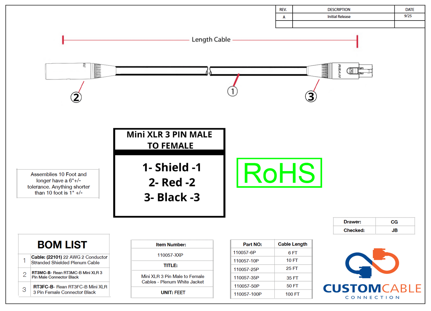 Mini XLR 3 Pin Male to Female Cables - Plenum White Jacket