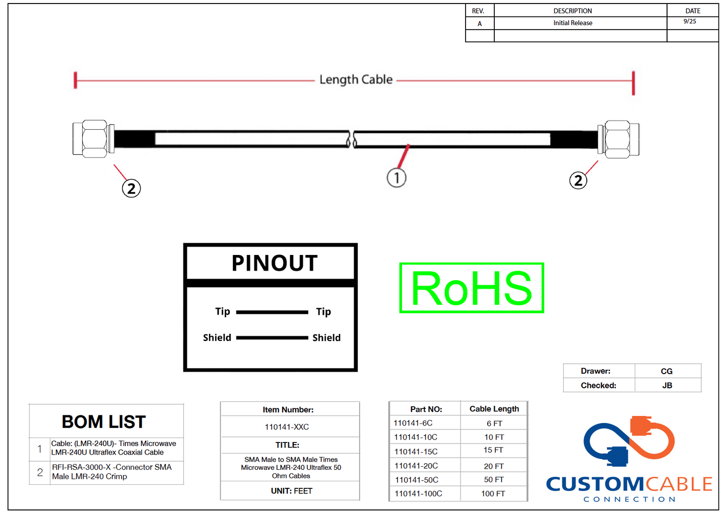 SMA Male to SMA Male Times Microwave LMR-240 Ultraflex 50 Ohm Cables