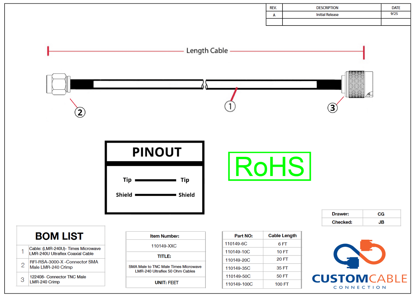 SMA Male to TNC Male Times Microwave LMR-240 Ultraflex 50 Ohm Cables