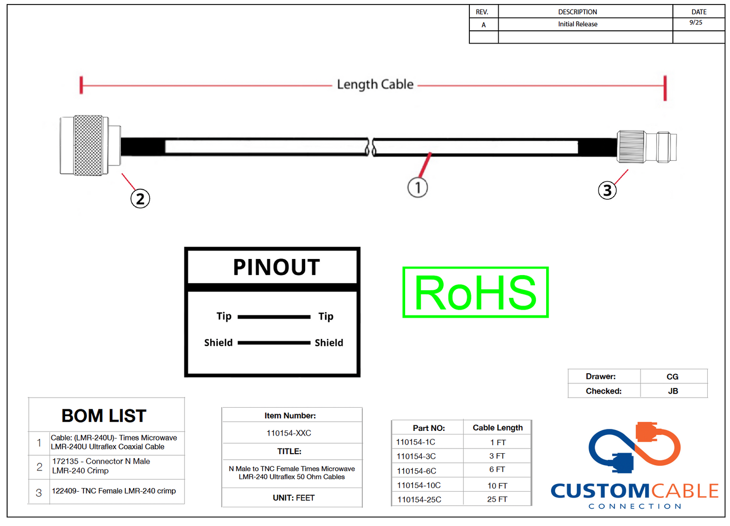 N Male to TNC Female Times Microwave LMR-240 Ultraflex 50 Ohm Cables