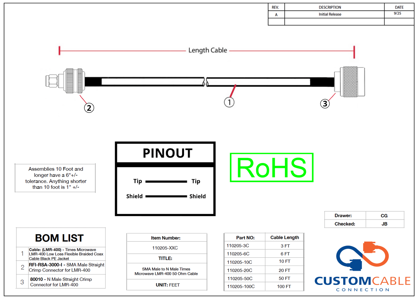 SMA Male to N Male Times Microwave LMR-400 50 Ohm Cable