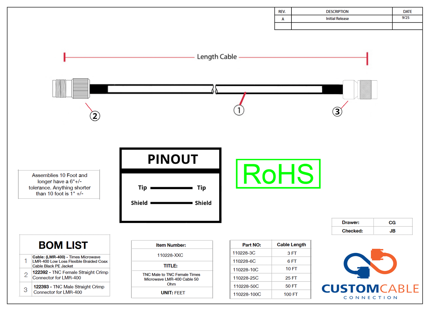 TNC Male to TNC Female Times Microwave LMR-400 Cable 50 Ohm