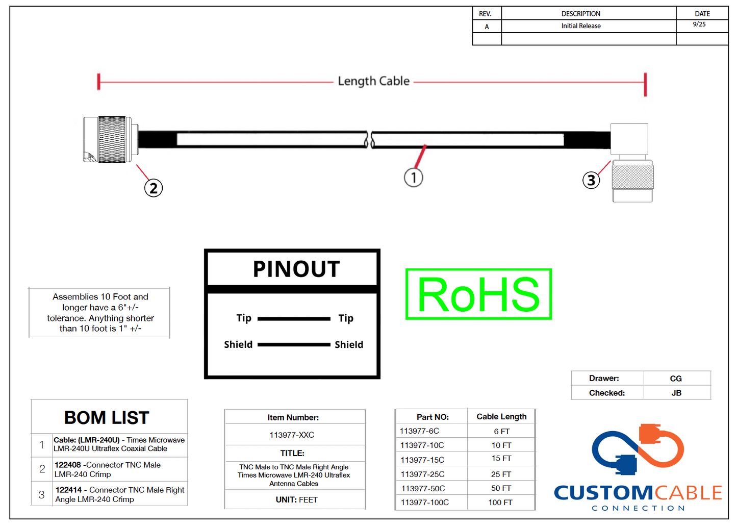 TNC Male to TNC Male Right Angle Times Microwave LMR-240 Ultraflex Antenna Cables
