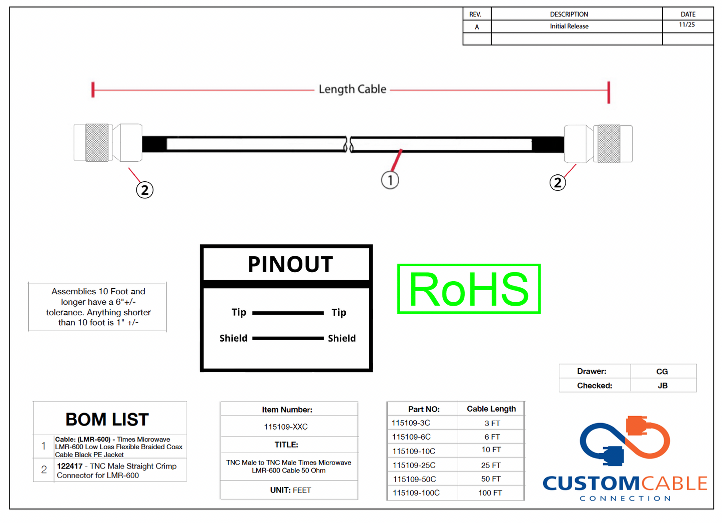 TNC Male to TNC Male Times Microwave LMR-600 Cable 50 Ohm