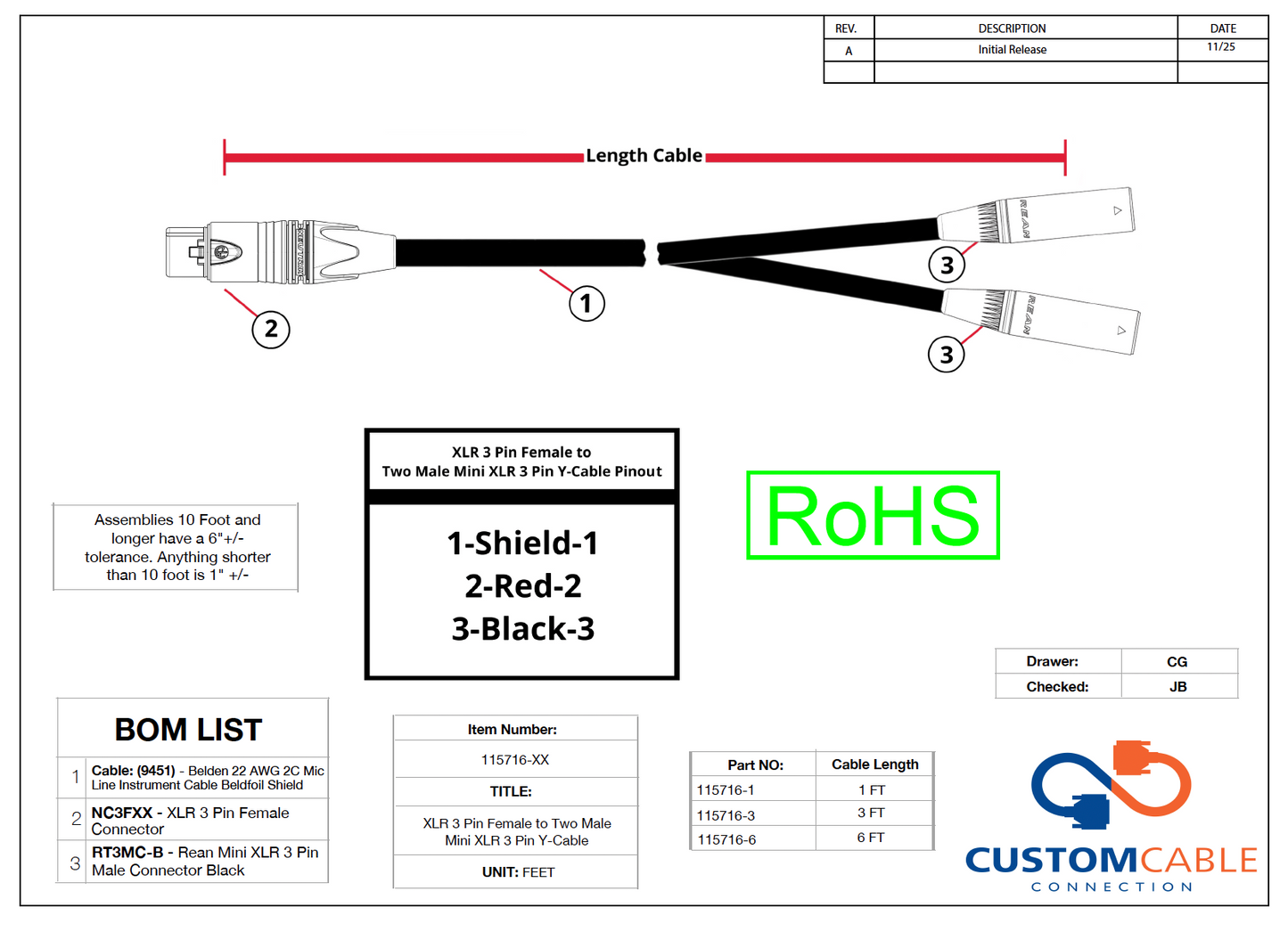 XLR 3 Pin Female to Two Male Mini XLR 3 Pin Y-Cable