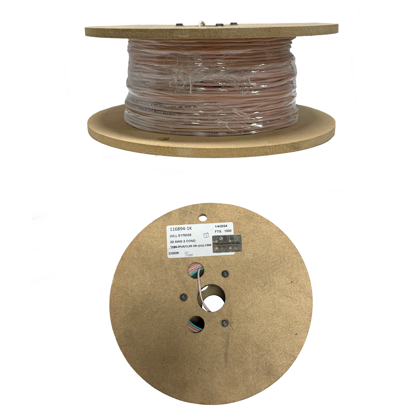 22 AWG 2 Conductor Stranded Unshielded CMR Pink Jacket 1000ft Spool