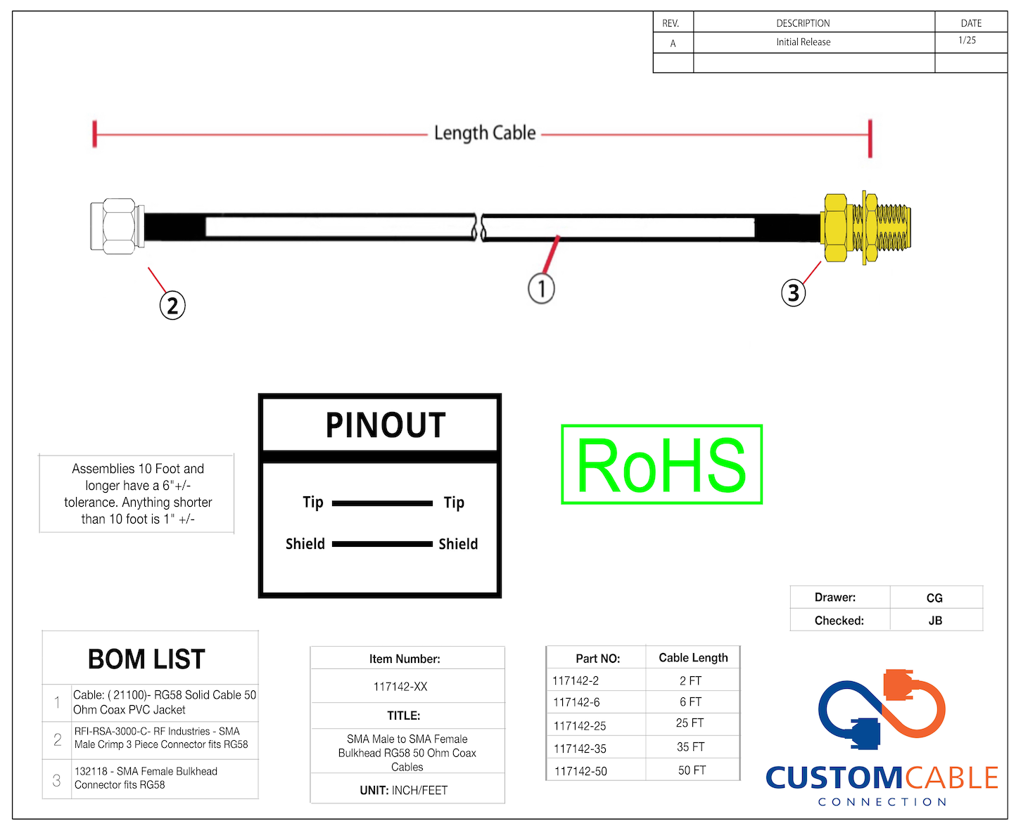 SMA Male to SMA Female RG58 50 Ohm Coax Cables