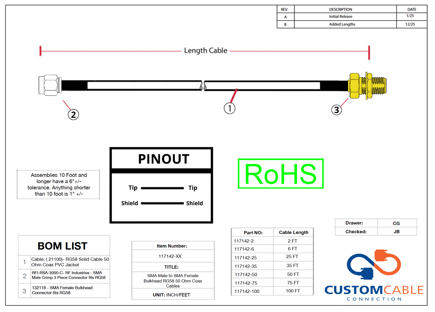SMA Male to SMA Female RG58 50 Ohm Coax Cables
