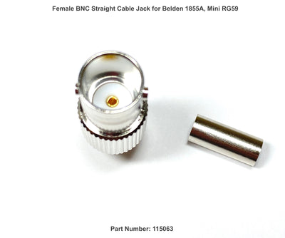 BNC Straight Crimp Jack for Belden 1855A, Mini RG59, 75 Ohm