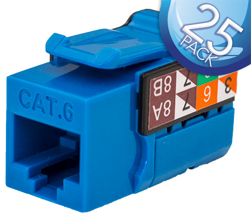 CAT6 Data Grade Keystone Jack 8x8 - Blue - 25 Pack