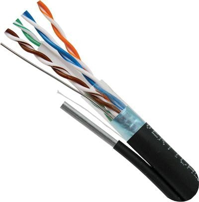 Cat5e, Outdoor Rated Cable with Messenger, 1000ft Black