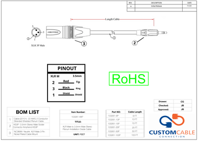 XLR Male to 3.5mm Male Stereo Plenum Installation Grade Cable