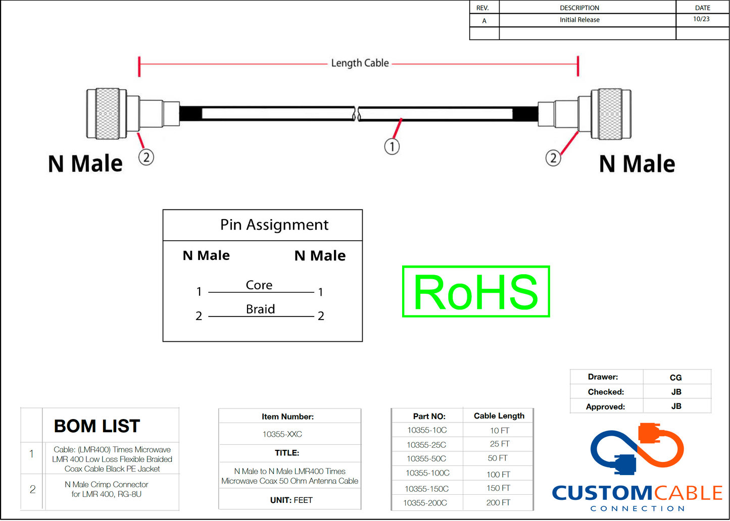 N Male to N Male LMR400 Times Microwave Coax 50 Ohm Antenna Cables up to 300ft