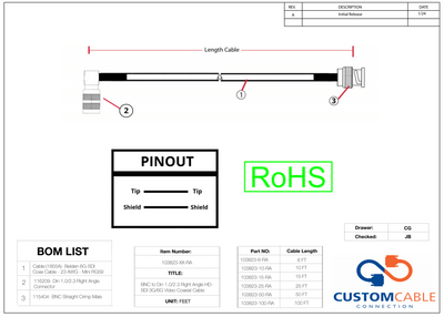 BNC to Din 1.0/2.3 Right Angle HD-SDI 3G/6G Video Coaxial Cable