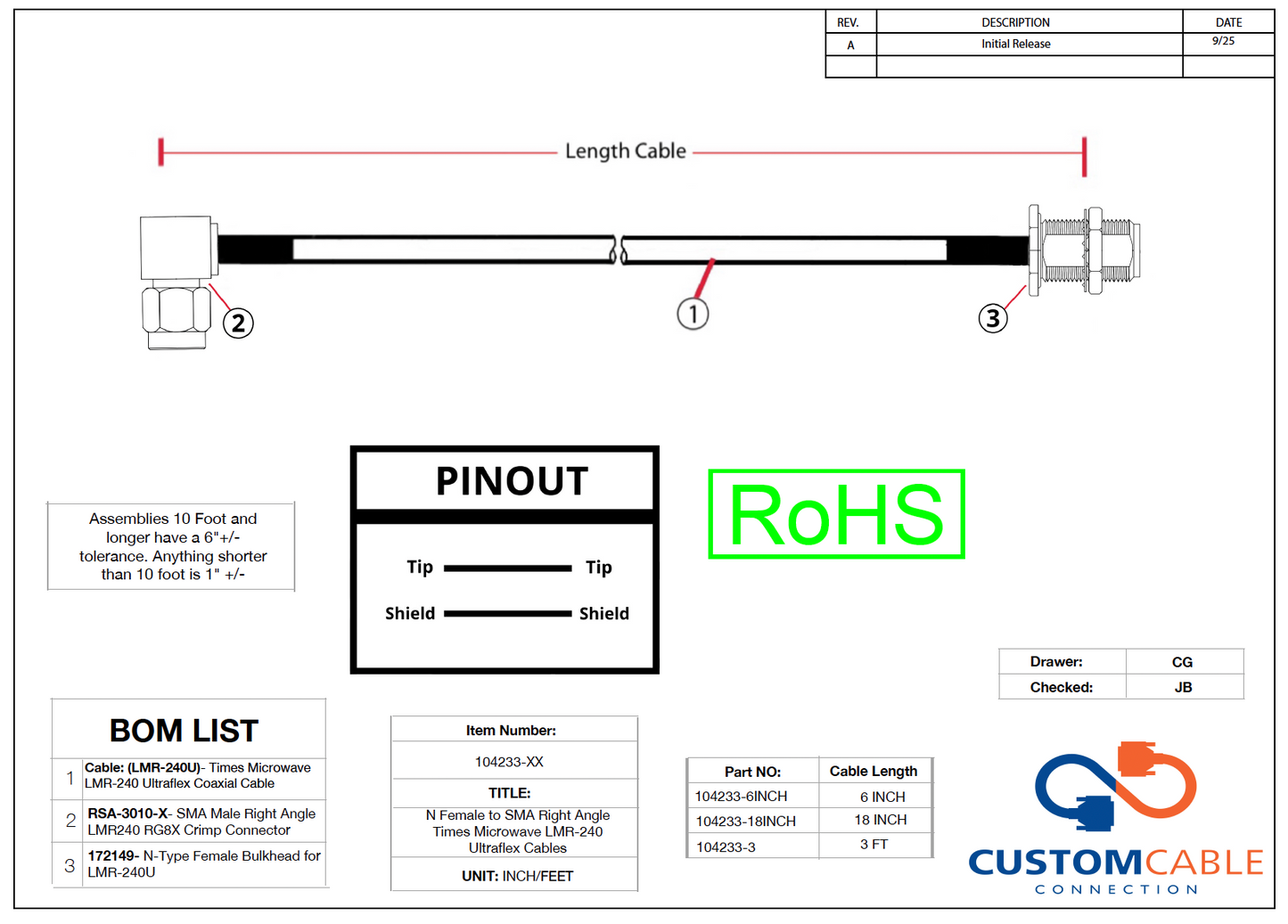 N Female to SMA Right Angle Times Microwave LMR-240 Ultraflex Cables