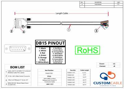 DB15 Male to Blunt Stripped and Tinned 15 Conductor Cable