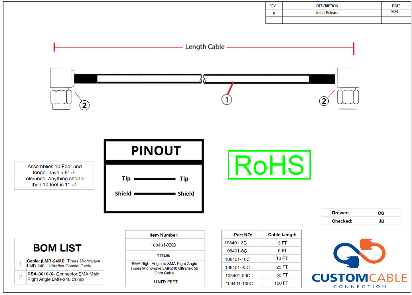 SMA Right Angle to SMA Right Angle Times Microwave LMR240 Ultraflex 50 Ohm Cable