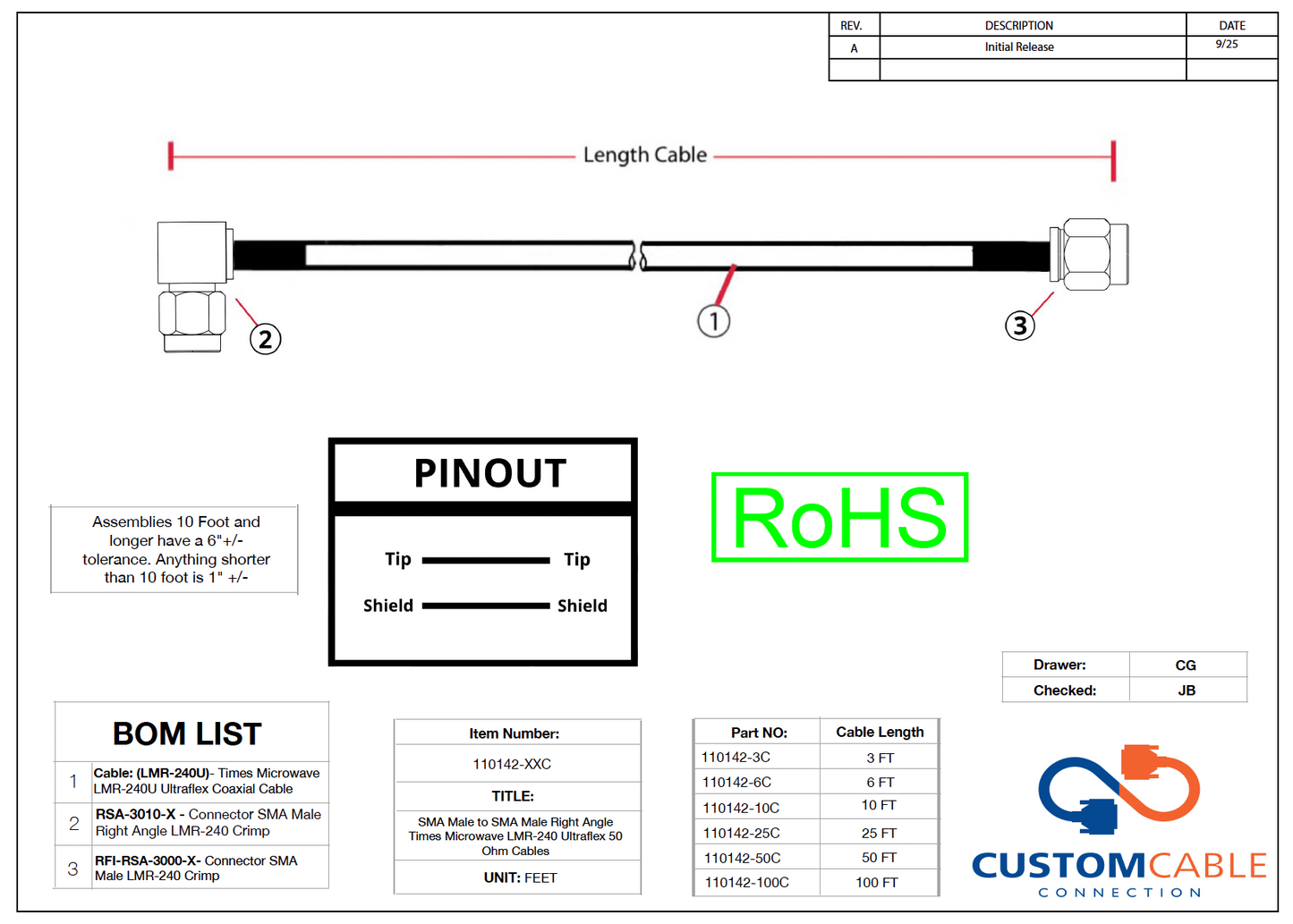 SMA Male to SMA Male Right Angle Times Microwave LMR-240 Ultraflex 50 Ohm Cables