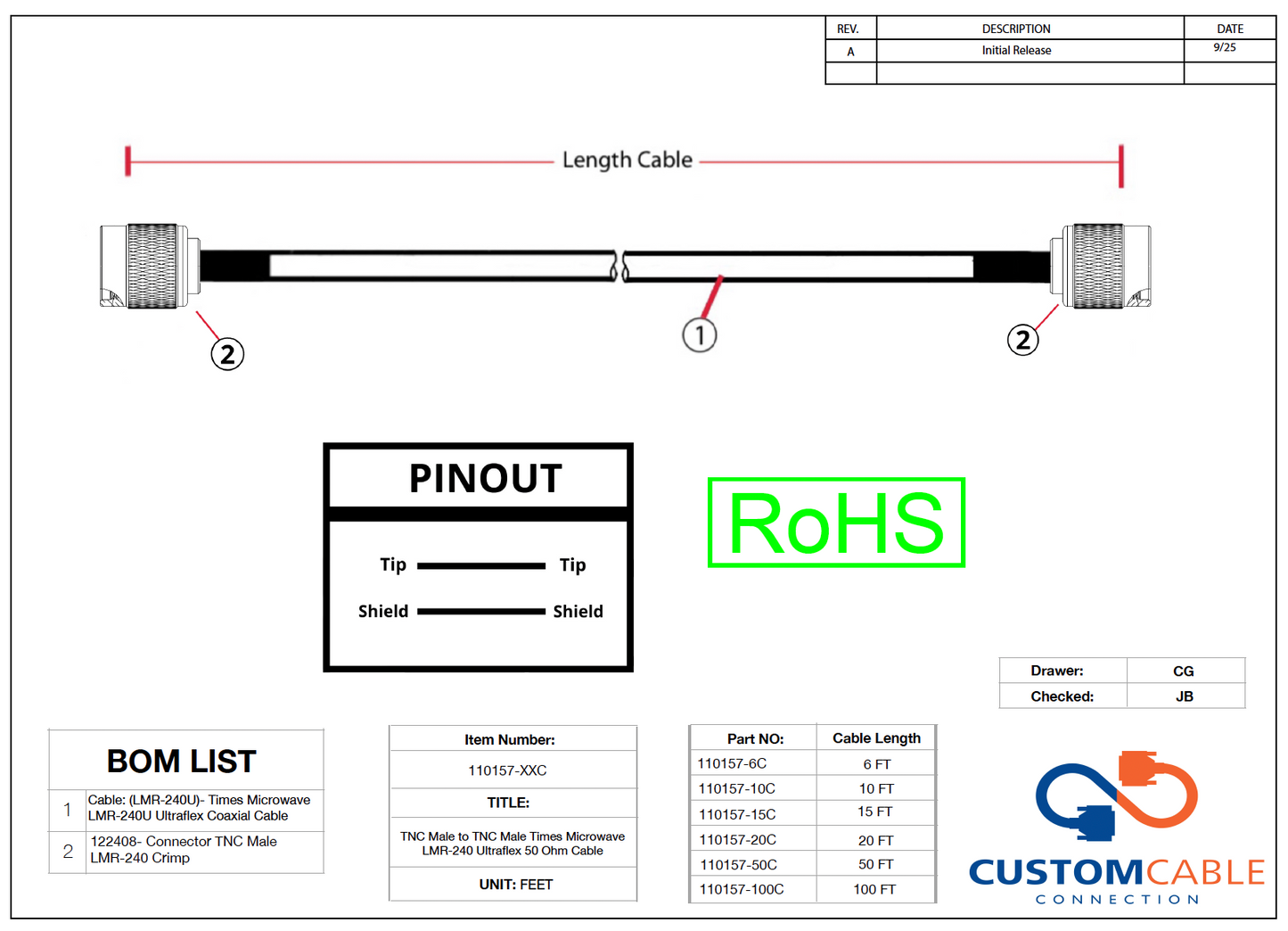 TNC Male to TNC Male Times Microwave LMR-240 Ultraflex 50 Ohm Cable