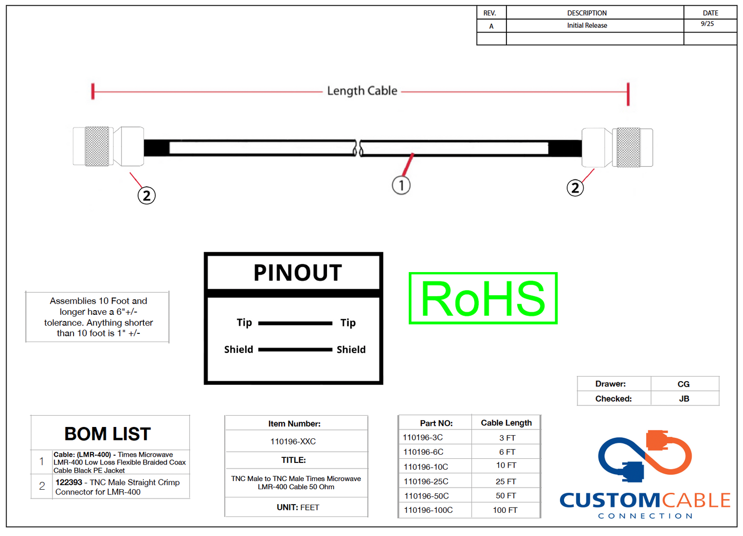 TNC Male to TNC Male Times Microwave LMR-400 Cable 50 Ohm