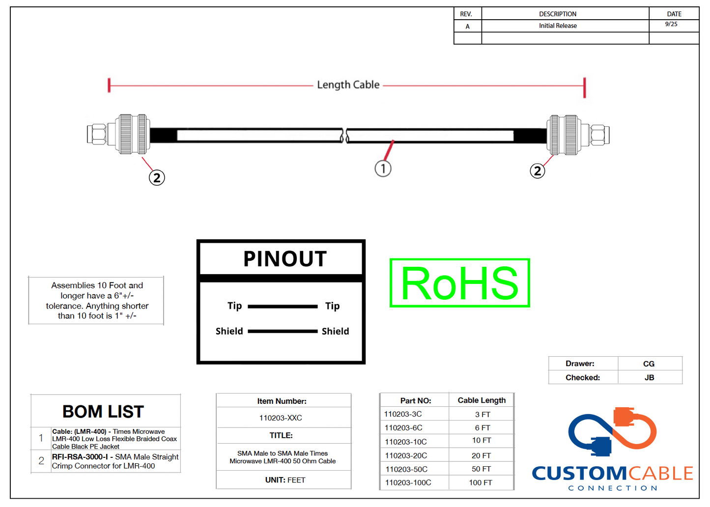 SMA Male to SMA Male Times Microwave LMR-400 50 Ohm Cable