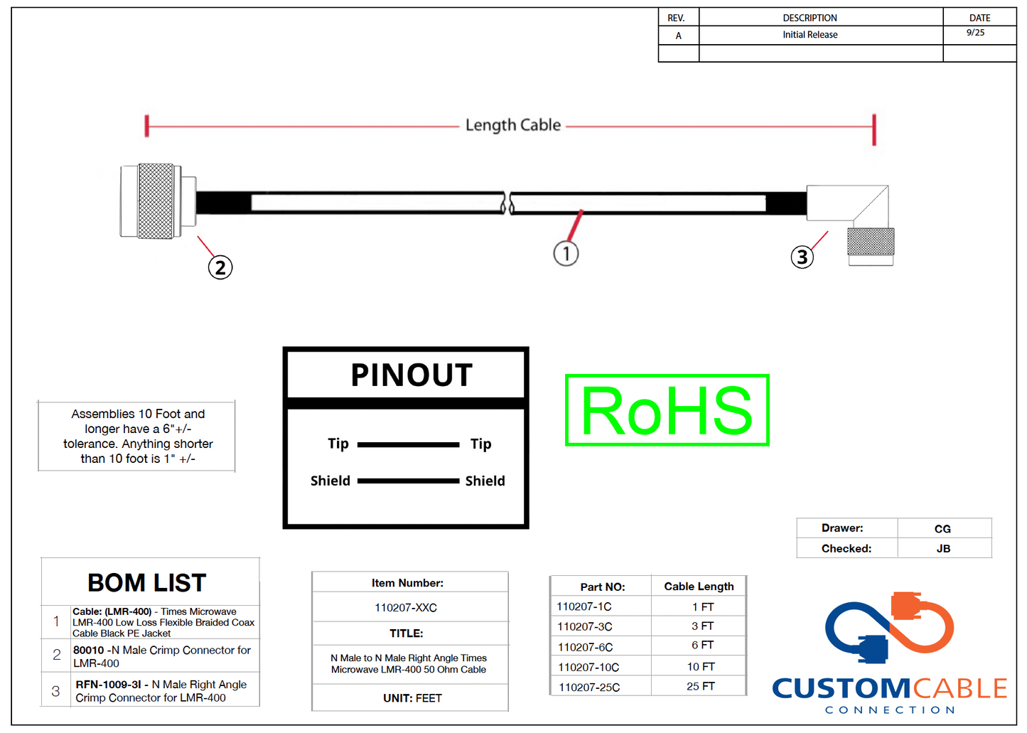 N Male to N Male Right Angle Times Microwave LMR-400 50 Ohm Cable