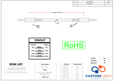 Plenum 3.5mm TRRS Male to Male Cable - Installation Grade