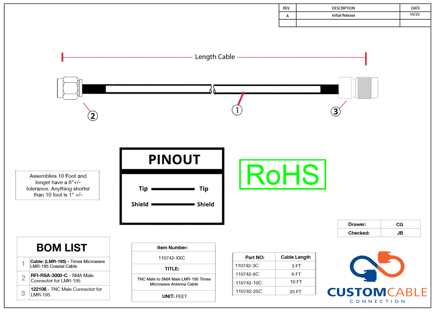 TNC Male to SMA Male LMR-195 Times Microwave Antenna Cable