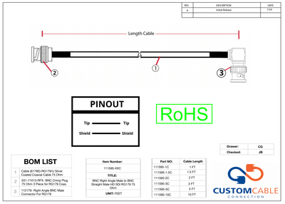 BNC Right Angle Male to BNC Straight Male HD SDI RG179 75 Ohm