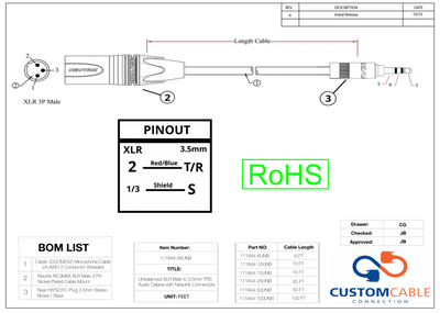 Unbalanced XLR Male to 3.5mm TRS Audio Cables with Neutrik Connectors All Lengths Available