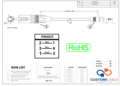 Balanced XLR Male to 3.5mm TRS Audio Cables with Neutrik Connectors All Lengths Available