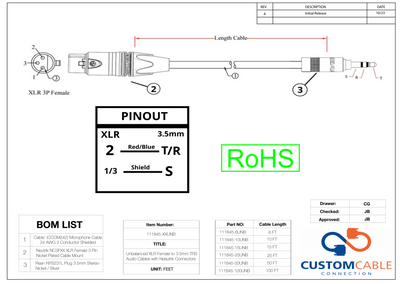 Unbalanced XLR Female to 3.5mm TRS Audio Cables with Neutrik Connectors All Lengths Available