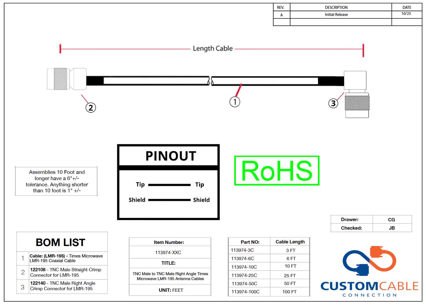 TNC Male to TNC Male Right Angle Times Microwave LMR-195 Antenna Cables