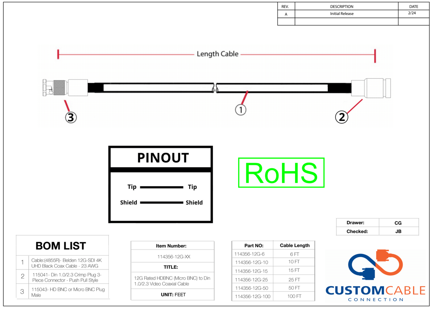 12G Rated HDBNC (Micro BNC) to Din 1.0/2.3 Video Coaxial Cable