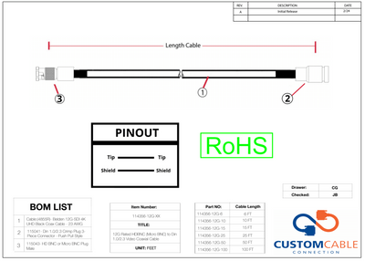 12G Rated HDBNC (Micro BNC) to Din 1.0/2.3 Video Coaxial Cable