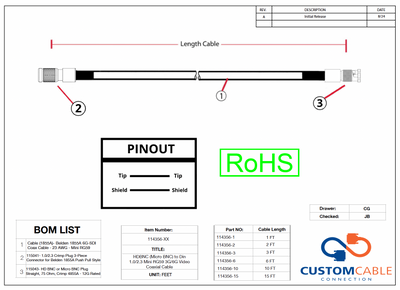 HDBNC (Micro BNC) to Din 1.0/2.3 Mini RG59 3G/6G Video Coaxial Cable