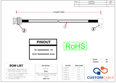 BNC to F-Type Male Right Angle Belden 4694R RG6 Broadcast 12G Coaxial Cables