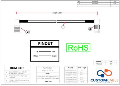 HDBNC (Micro BNC) Right Angle to Din 1.0/2.3 Right Angle 4855R 12G Cables