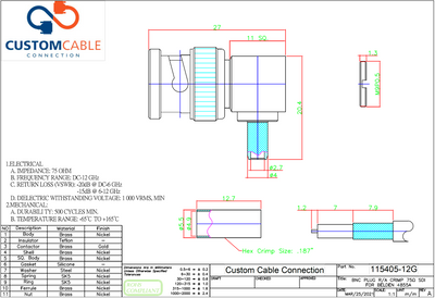 BNC Right Angle Connector for Belden 4855R - 12 GHz - 75 Ohm