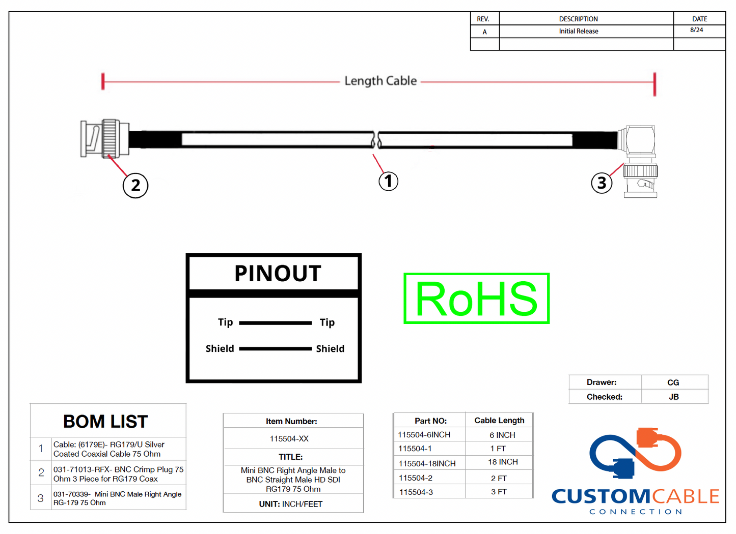 Mini BNC Right Angle Male to BNC Straight Male HD SDI RG179 75 Ohm