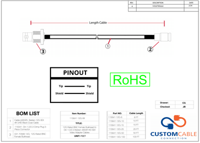 12G Rated BNC Female Bulkhead to Din 1.0/2.3 Belden 4855R HD-SDI Video Adapter Cables