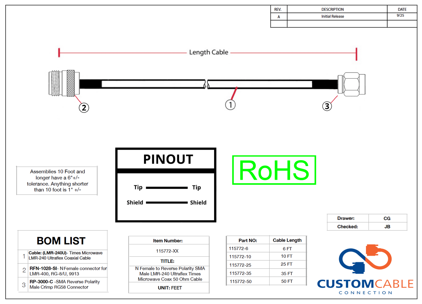 N Female to Reverse Polarity SMA Male LMR-240 Ultraflex Times Microwave Coax 50 Ohm Cable