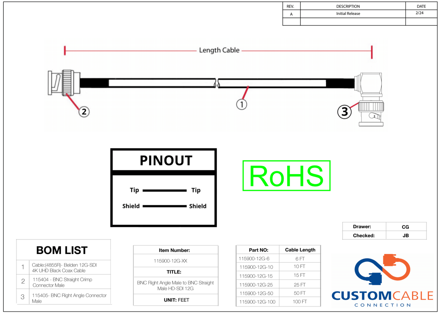 BNC Right Angle Male to BNC Straight Male HD-SDI 12G 4855R Belden Video Cable