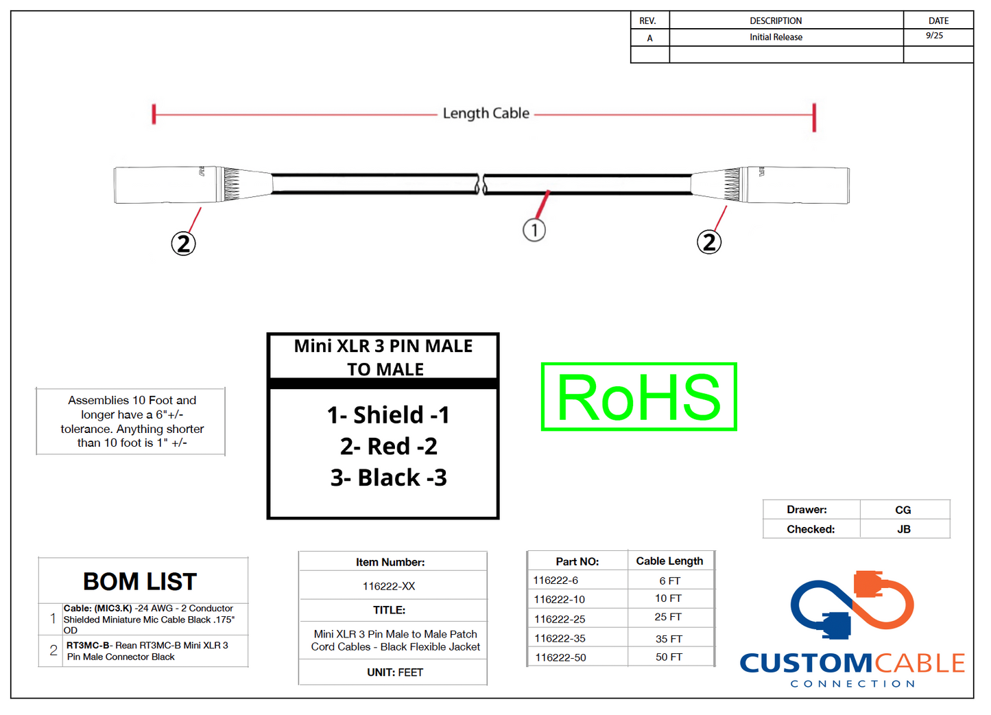 Mini XLR 3 Pin Patch Cord Cables - Black Flexible Jacket