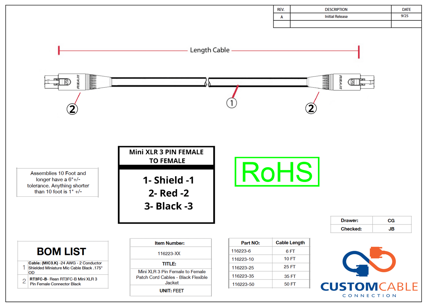 Mini XLR 3 Pin Patch Cord Cables - Black Flexible Jacket