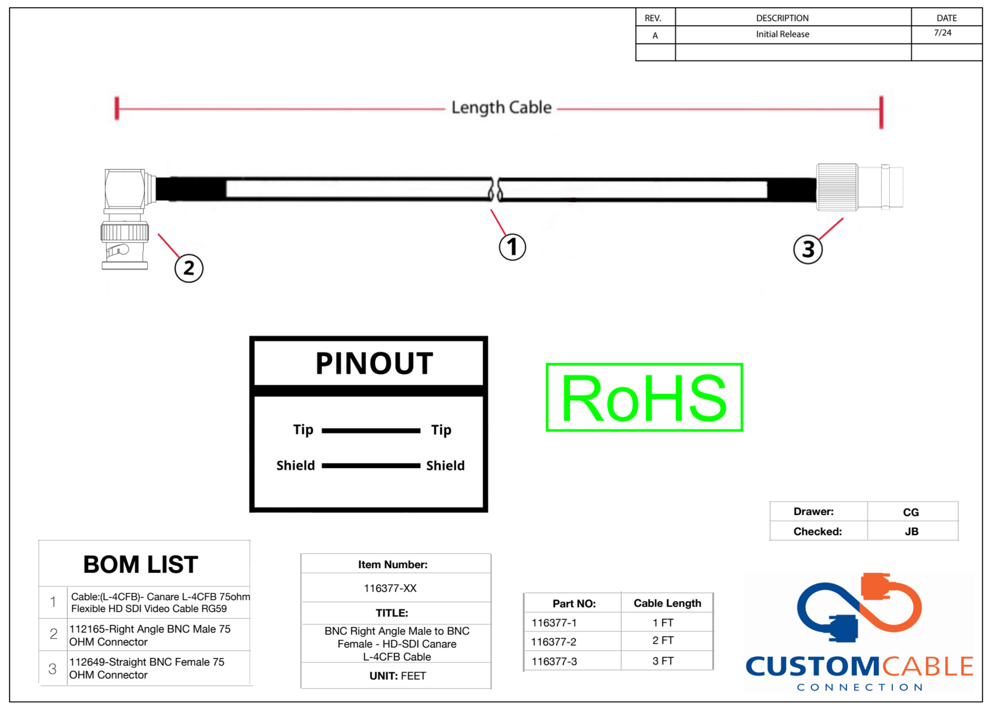 BNC Right Angle Male to BNC Female - HD-SDI Canare L-4CFB Cable